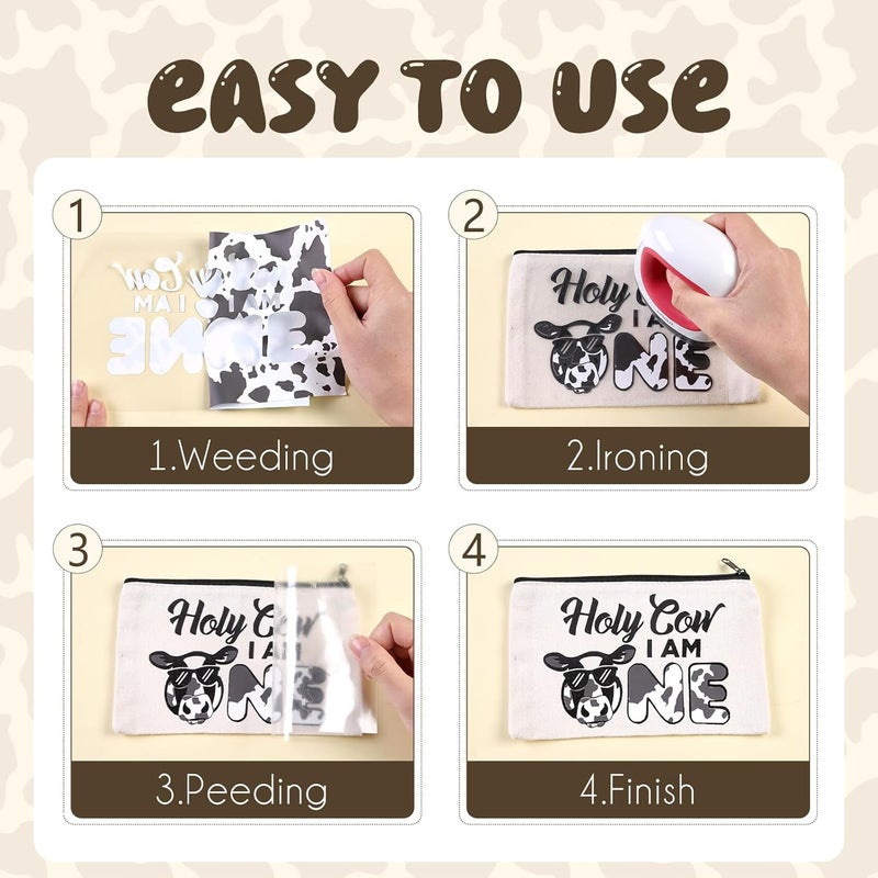 Tintnut Leopard Heat Transfer Vinyl- 12 x5ft Black and White Cow Patterned Iron on Vinyl for T-Shirts Clothing Bags Heat Transfer Vinyl for All Cutting Machine - Image 2